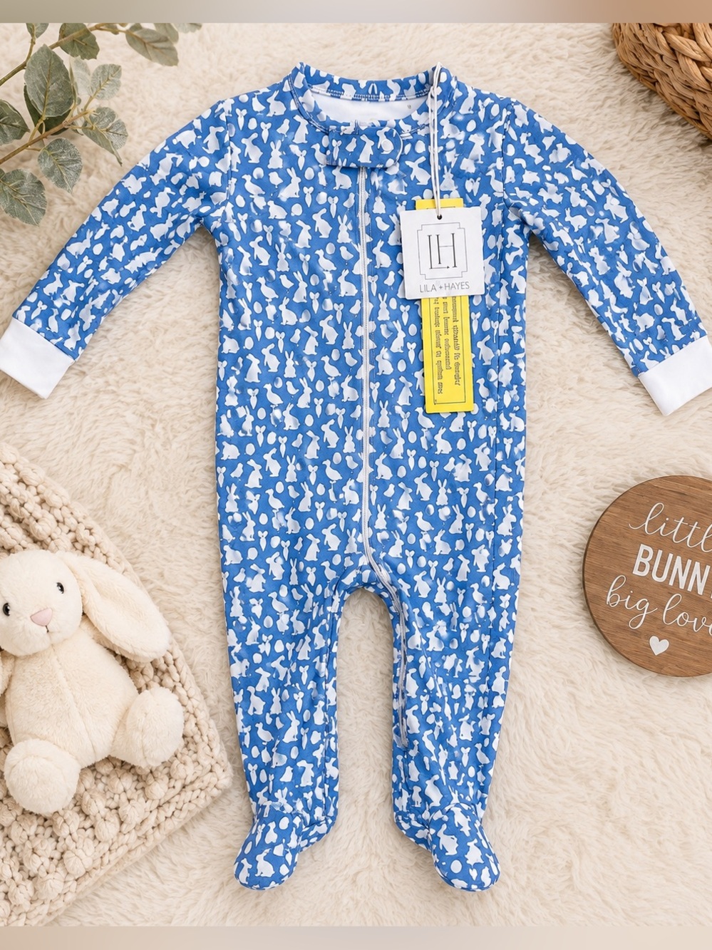 Lila And Hayes Boys 9-12 M Easter Zippee Pajama Blue Bunny Chick Egg NWT